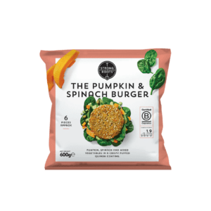 Strong Roots pumpkin and spinach burger